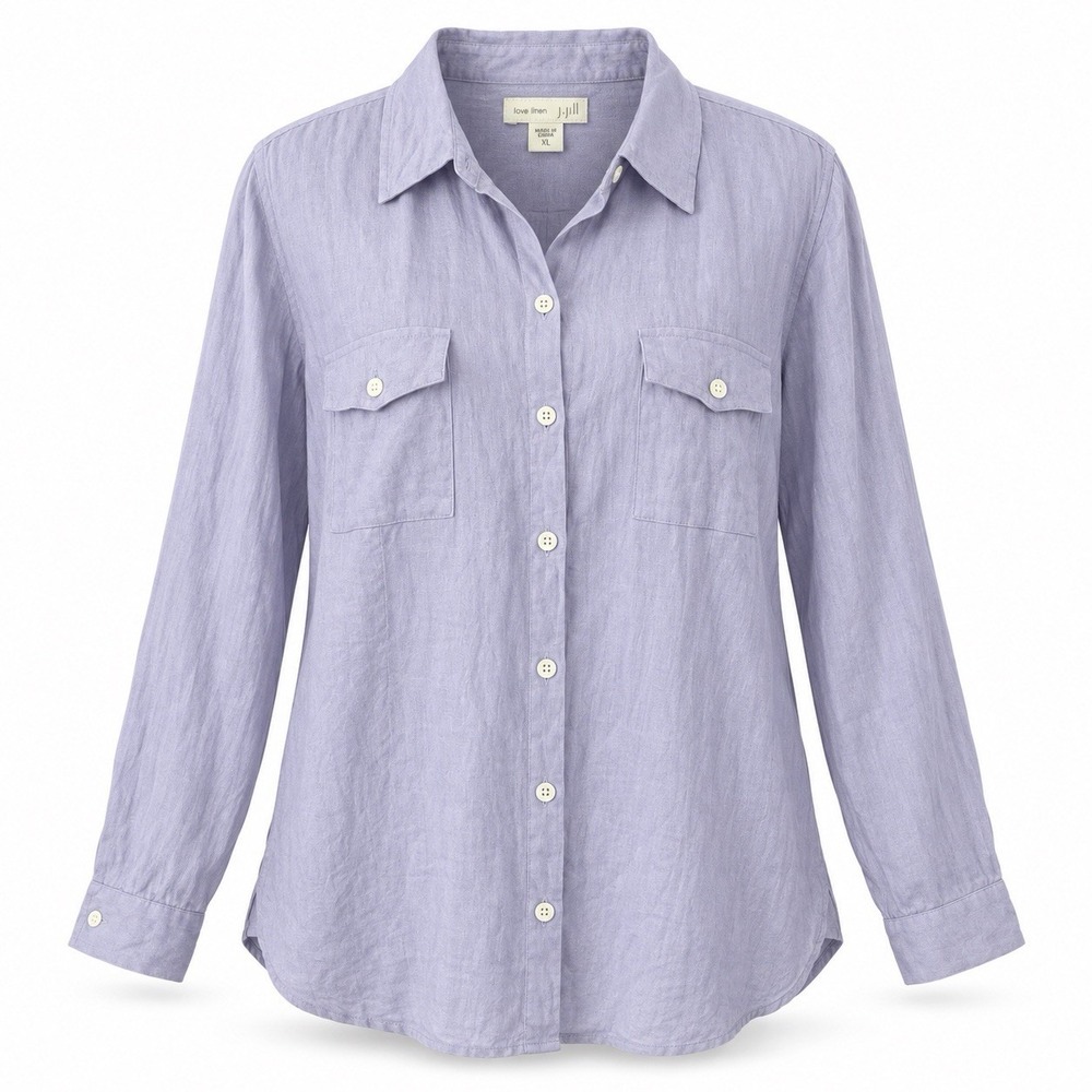 J. JILL LOVE LINEN Womens Sz XL Lavender Button Up Long Sleeve Shirt Top Coastal